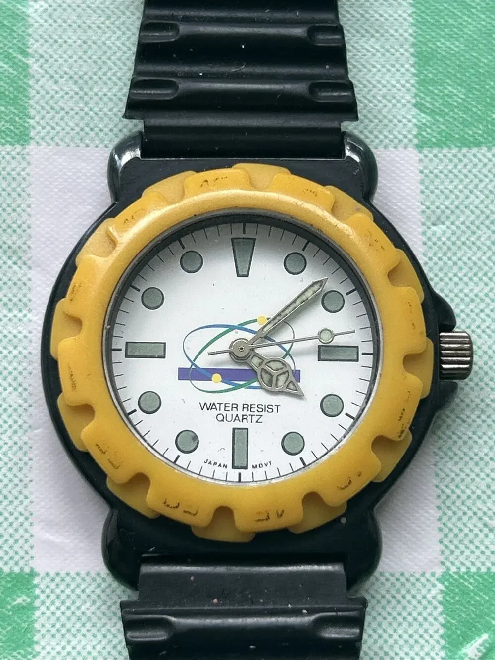 Yellow Bezel Black Band Women’s Quartz Watch